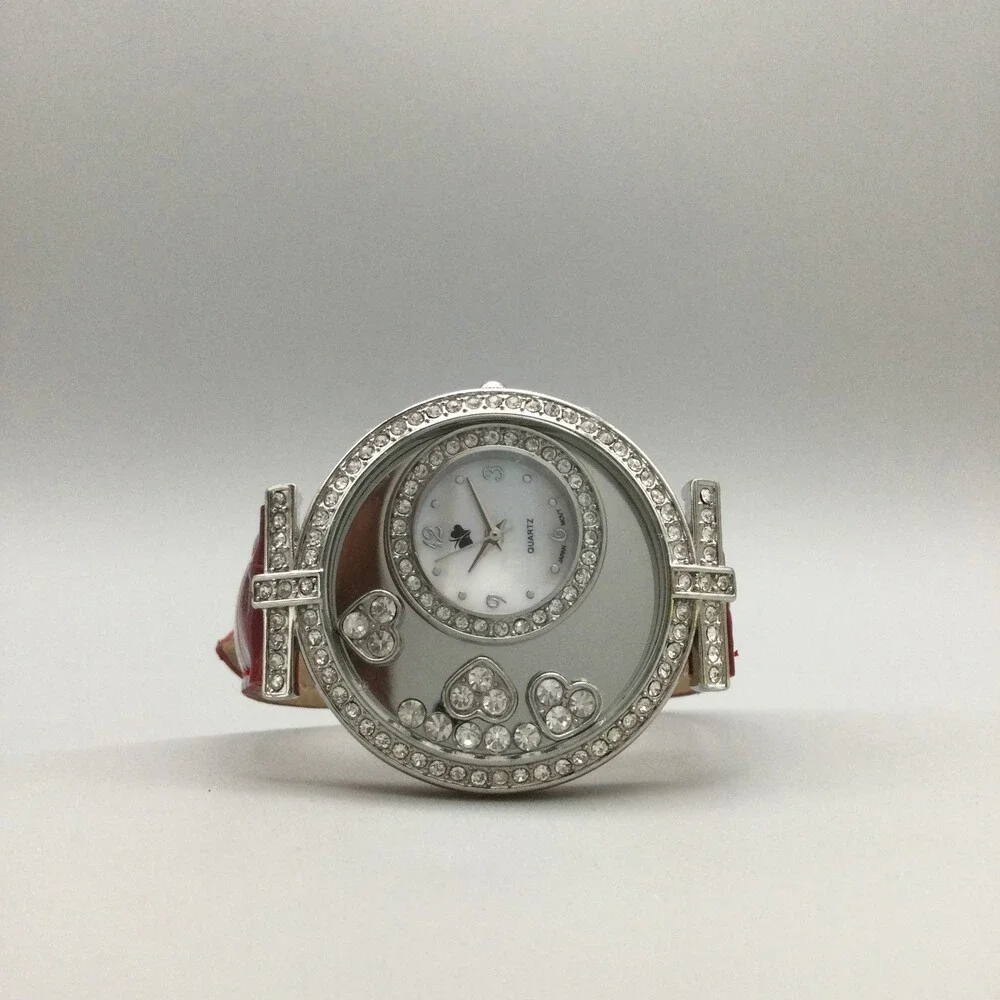 Accutime Watch Women 40mm Silver Tone MOP Dial Floating Crystals New Battery